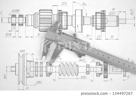 Engineering industrial background. Technical drawing .Technology banner. Engineering industrial background. Technical drawing .Technology banner. 134497267