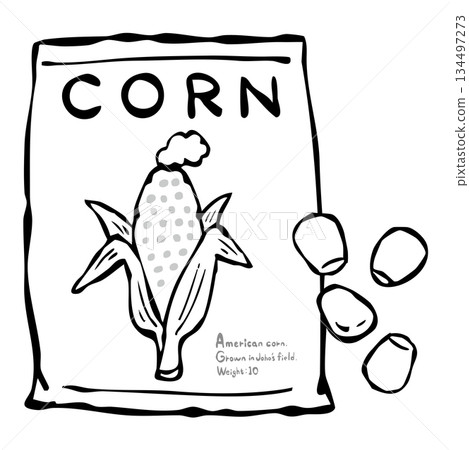 [Line drawing] Bag of corn and kernels 134497273