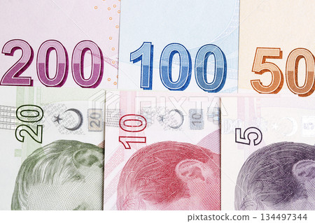 Closeup of Turkish Lira - a business background 134497344