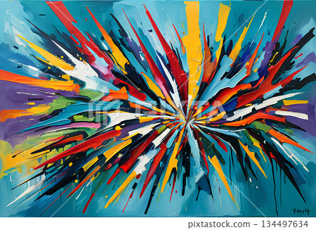 abstract colorful paint strokes on black 134497634