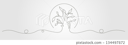 single line drawing of oak tree vector design 134497872