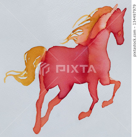 Year of the Horse celebration with watercolor abstraction showcasing a running horse in vibrant colors Year of the Horse celebration with watercolor abstraction showcasing a running horse in vibrant colors 134497979
