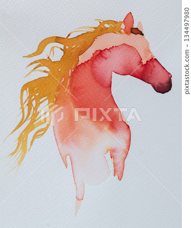 Watercolor painting of horse celebrating the Year of the Horse during New Year festivities in vibrant colors 134497980