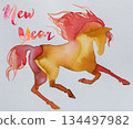 Celebration of the Year of the Horse during New Year with vibrant watercolor art 134497982