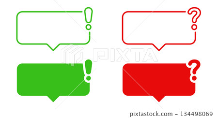 Green Exclamation And Red Question Speech Bubbles Frame Border Set. Communication, Inquiry, And Alert Symbol Collection. Dialogue And Interaction. Isolated Vector Illustration Green Exclamation And Red Question Speech Bubbles Frame Border Set. Communication, Inquiry, And Alert Symbol Collection. Dialogue And Interaction. Isolated Vector Illustration 134498069
