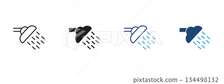 Showerhead With Water Droplets Line And Solid Icon Set. Bathroom Fixture, Hygiene, And Water Flow Outline And Silhouette Symbol Collection. Home And Personal Care. Isolated Vector Illustration Showerhead With Water Droplets Line And Solid Icon Set. Bathroom Fixture, Hygiene, And Water Flow Outline And Silhouette Symbol Collection. Home And Personal Care. Isolated Vector Illustration 134498132