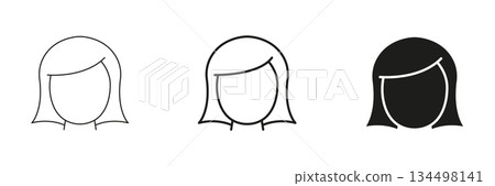 Female Avatar Profile Line And Solid Icon Set. User Identification, Social Media Profile, And Online Presence Outline And Silhouette Symbol Collection. Isolated Vector Illustration 134498141