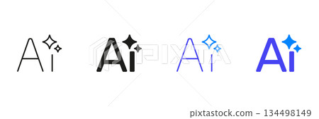 Ai With Sparkles Line And Solid Icon Set. Artificial Intelligence, Innovation, And Digital Transformation Outline And Silhouette Symbol Collection. Isolated Vector Illustration 134498149