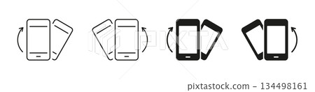 Digital Device Flip Motion Line and Solid Icon Set. Smartphone Screen Rotation With Arrows Depicting Usability, Interaction and Navigation Symbol Collection. Isolated Vector Illustration Digital Device Flip Motion Line and Solid Icon Set. Smartphone Screen Rotation With Arrows Depicting Usability, Interaction and Navigation Symbol Collection. Isolated Vector Illustration 134498161
