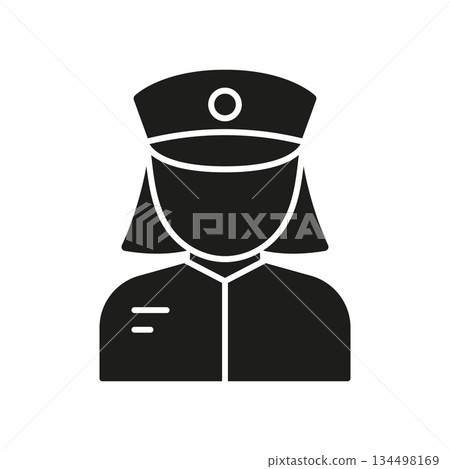 Female Airline Pilot Solid Icon. Aviation Career, Pilot Uniform, And Air Travel Profession Silhouette Symbol. Professional Pilot Attire. Isolated Vector Illustration Female Airline Pilot Solid Icon. Aviation Career, Pilot Uniform, And Air Travel Profession Silhouette Symbol. Professional Pilot Attire. Isolated Vector Illustration 134498169