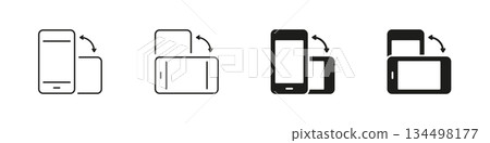 Smartphone Rotation Orientation Line and Solid Icon Set. Mobile Device Screen Turning With Arrows for Interaction and Usability Symbol Collection. Isolated Vector Illustration 134498177
