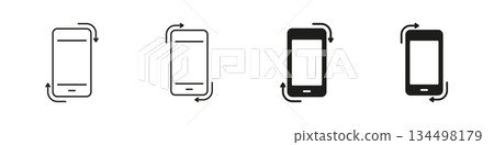 Mobile Phone Screen Movement Line and Solid Icon Set. Device Orientation Change With Arrows Showing Flip, Tilt and Rotation Concept Symbol Collection. Isolated Vector Illustration Mobile Phone Screen Movement Line and Solid Icon Set. Device Orientation Change With Arrows Showing Flip, Tilt and Rotation Concept Symbol Collection. Isolated Vector Illustration 134498179