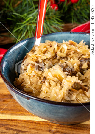 Lenten sauerkraut with mushrooms. Lenten sauerkraut with mushrooms. 134500265