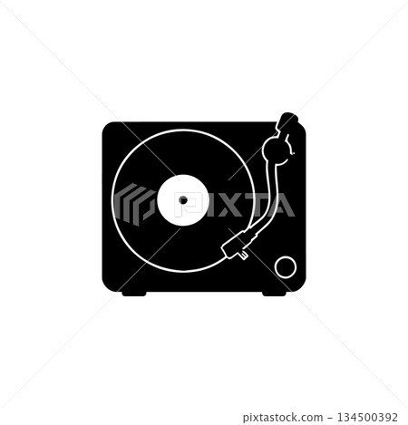 turntable record player icon silhouette simple dj vinyl deck for retro music entertainment and sound mixing isolated illustration 134500392