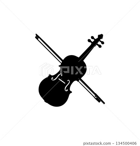 violin silhouette icon classical music instrument orchestra string bow illustration 134500406