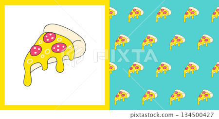 Pizza sticker retro cartoon seamless pattern comic pizzeria vector print repeat endless template Pizza sticker retro cartoon seamless pattern comic pizzeria vector print repeat endless template 134500427