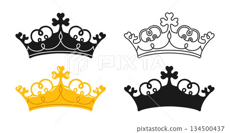 Crown symbol gold set royal luxury crown icon heraldry diverse crowns designs elements art vector 134500437