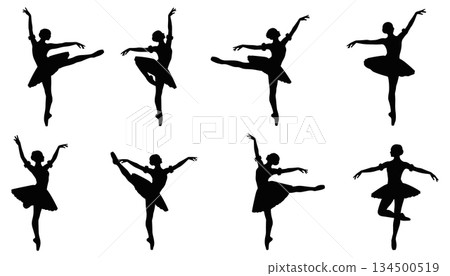 Ballerina dancer silhouette set vector. Elegant ballet pose female dance illustration vector Ballerina dancer silhouette set vector. Elegant ballet pose female dance illustration vector 134500519