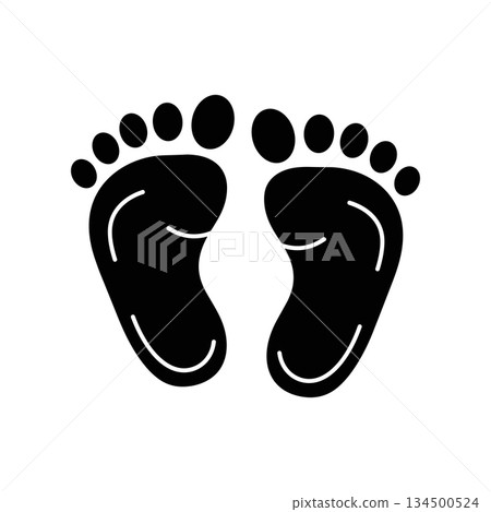 Baby footprints silhouette vector. Cute human foot icon symbol illustration vector Baby footprints silhouette vector. Cute human foot icon symbol illustration vector 134500524