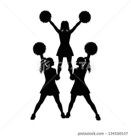 Cheerleader pyramid silhouette vector. Girls team stunt formation illustration vector Cheerleader pyramid silhouette vector. Girls team stunt formation illustration vector 134500537
