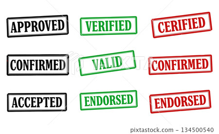 Approval status stamp set vector. Approved verified certified label icons collection vector 134500540