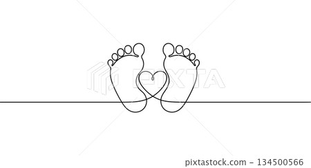 Baby footprints heart line art vector. Continuous newborn feet love illustration vector Baby footprints heart line art vector. Continuous newborn feet love illustration vector 134500566