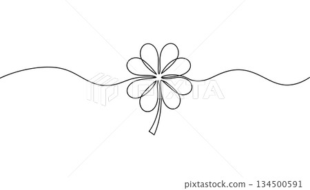 Four leaf clover line art vector. Continuous lucky shamrock decorative divider illustration vector 134500591