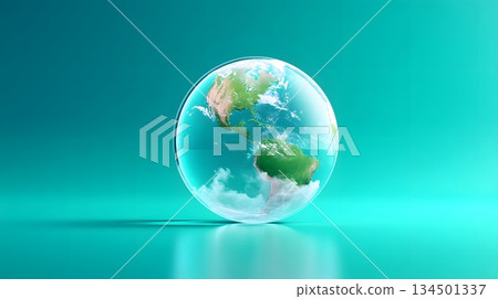 A beautiful depiction of Earth inside a transparent sphere, symbolizing global awareness and environmental responsibility. Ideal for sustainability and conservation themes. 134501337