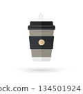 Stylish takeout coffee cup design with steam rising, representing modern coffee culture. Ideal for showcasing beverage branding or cafe-related themes. 134501924