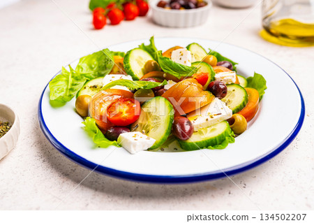 Greek salad with fresh vegetables 134502207
