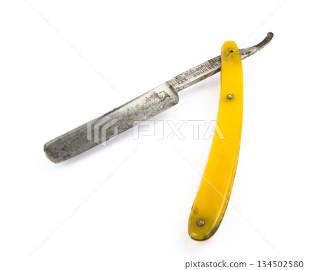 Old razor Solingen on white background 134502580