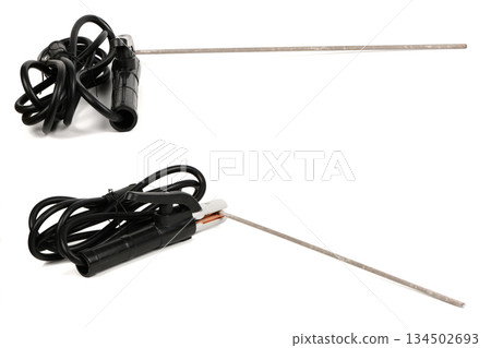 Set of welding electrode holders with cables in different angles Set of welding electrode holders with cables in different angles 134502693