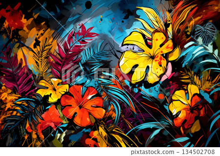 Vibrant Tropical Floral Explosion Vibrant Tropical Floral Explosion 134502708