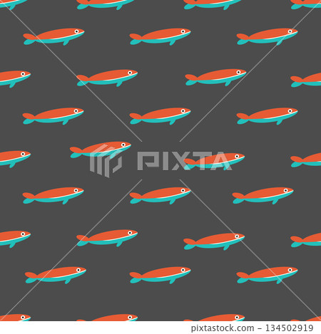 Sardines, small fish, seascape, seamless pattern on gray background. Design for posters, stickers, package, recipe book. Sardines, small fish, seascape, seamless pattern on gray background. Design for posters, stickers, package, recipe book. 134502919