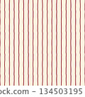 Minimal wavy stripes vector seamless pattern. Modern simple repeat design with hand drawn thin vertical red lines on cream background. Geometric abstract tile for holiday print, fabrics, wrapping 134503195
