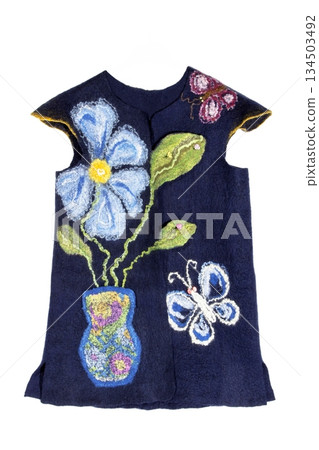 Children's vest felted wool on a white background 134503492