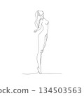 Hand-drawn woman side profile silhouette. Manual vector with editable paths. Simple elegant line art. 134503563