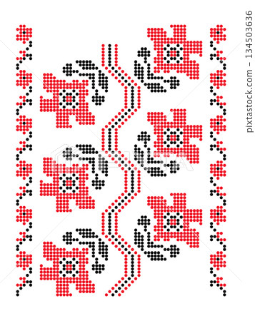 Red flower Ukrainian folk pattern in beaded style 134503636