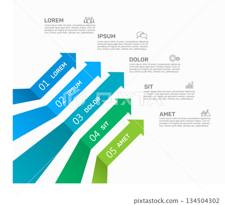 Five-step infographic with arrows banners, ideal for process visualization or presentation. Vector illustration. Five-step infographic with arrows banners, ideal for process visualization or presentation. Vector illustration. 134504302