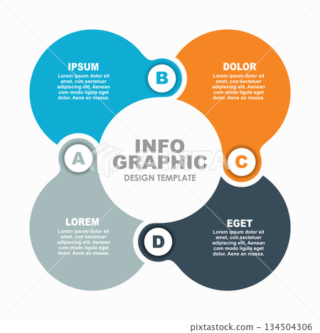 Circular infographic four labeled segments, ideal for presenting structured data concepts in visual format. Vector illustration. 134504306