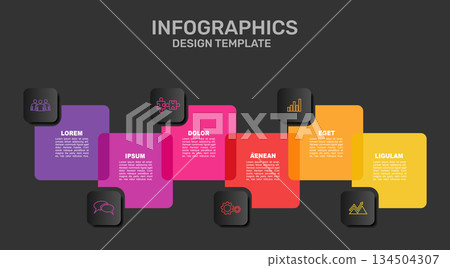 Infographic with abstract geometric layout and placeholder text, ideal for business, presentation, or creative design use. Vector. 134504307