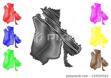 Unakoti district (Tripura State, Republic of India) map vector illustration, scribble sketch Unakoti map 134504583