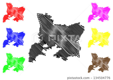 Valsad district (Gujarat State, Republic of India) map vector illustration, scribble sketch Bulsar map 134504776