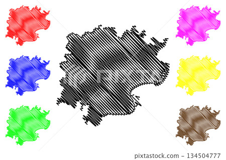 Varanasi district (Uttar Pradesh State, Republic of India) map vector illustration, scribble sketch Kashi map 134504777