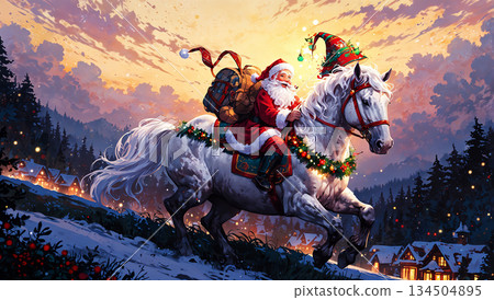 Santa and the White Horse AI-generated material 134504895