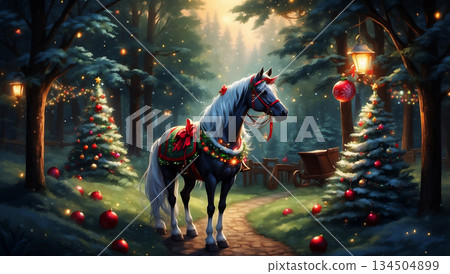 聖誕節和馬匹人工智慧生成材料 聖誕節和馬匹人工智慧生成材料 134504899