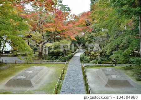 View of Honen-in Temple's garden and white sand terrace from the Sanmon gate (Sakyo Ward, Kyoto City) 134504960