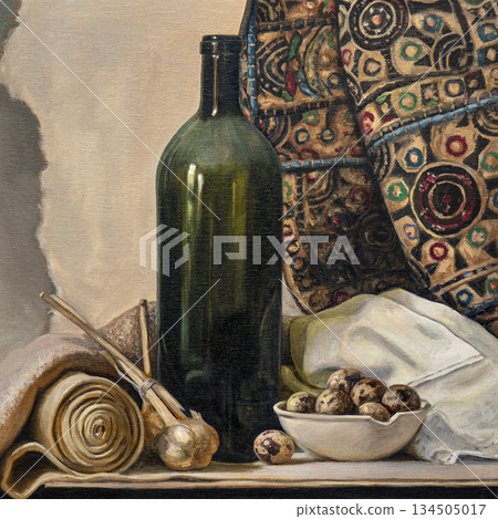 composition of several objects, oil painting,... - Stock Illustration ...