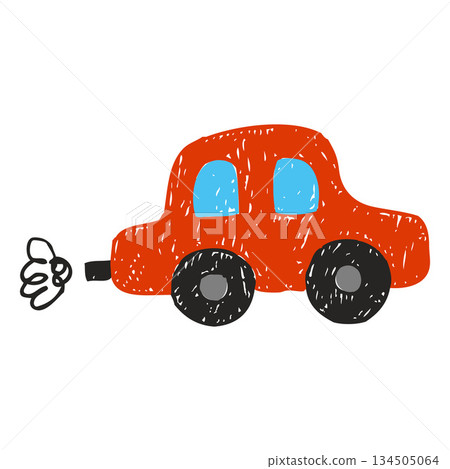Red car crayon sketch, vector cartoon vehicle chalk, pencil texture, transport ride kids hand drawing doodle graphic Red car crayon sketch, vector cartoon vehicle chalk, pencil texture, transport ride kids hand drawing doodle graphic 134505064