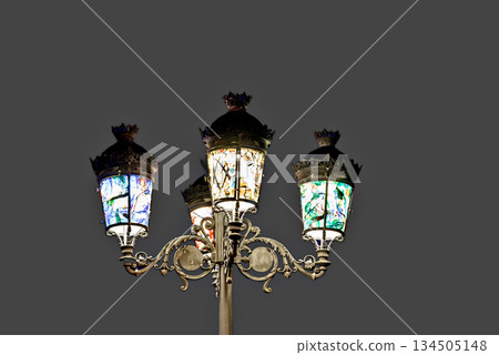 Lamppost decorated with colored glass Lamppost decorated with colored glass 134505148